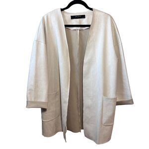 Zara Faux Suede Jacket Cardigan Duster Open Womens Sz. Medium Neutral Minimalist